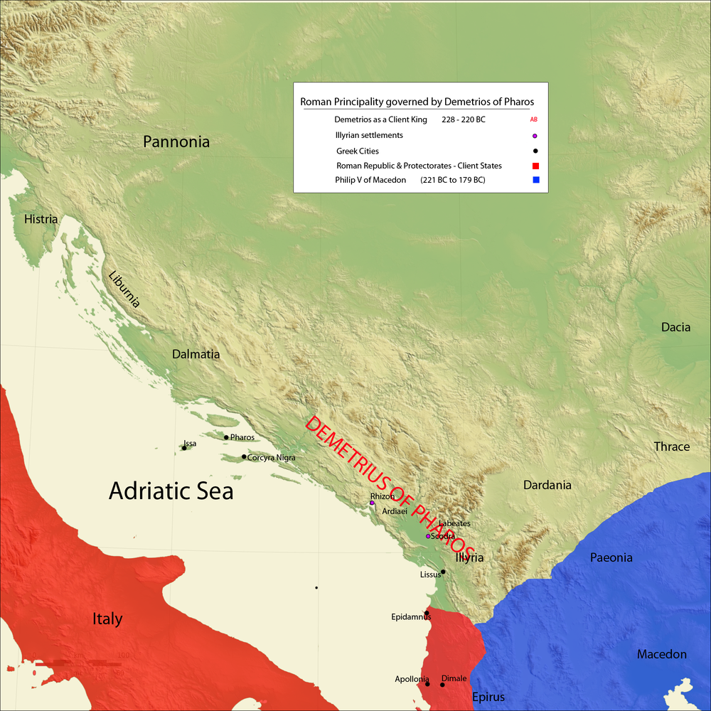 Territori i Demetrit të Farit në Adriatik, i shtrirë mes Romës dhe Maqedonisë
