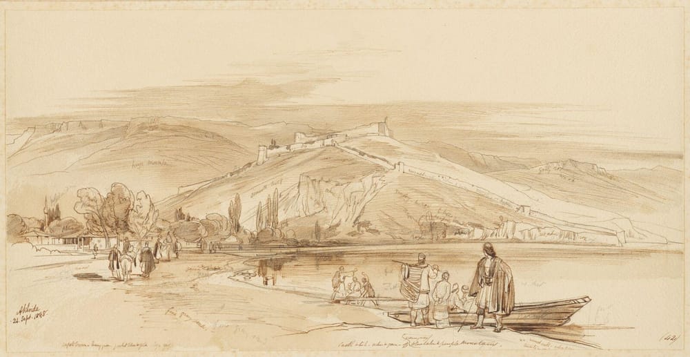 Liqeni i Lihnidës (Ohrit), toka me të cilën Roma shpërbleu Pleuratin më 196 p.e.s. — pikturë nga Edward Lear, 1848