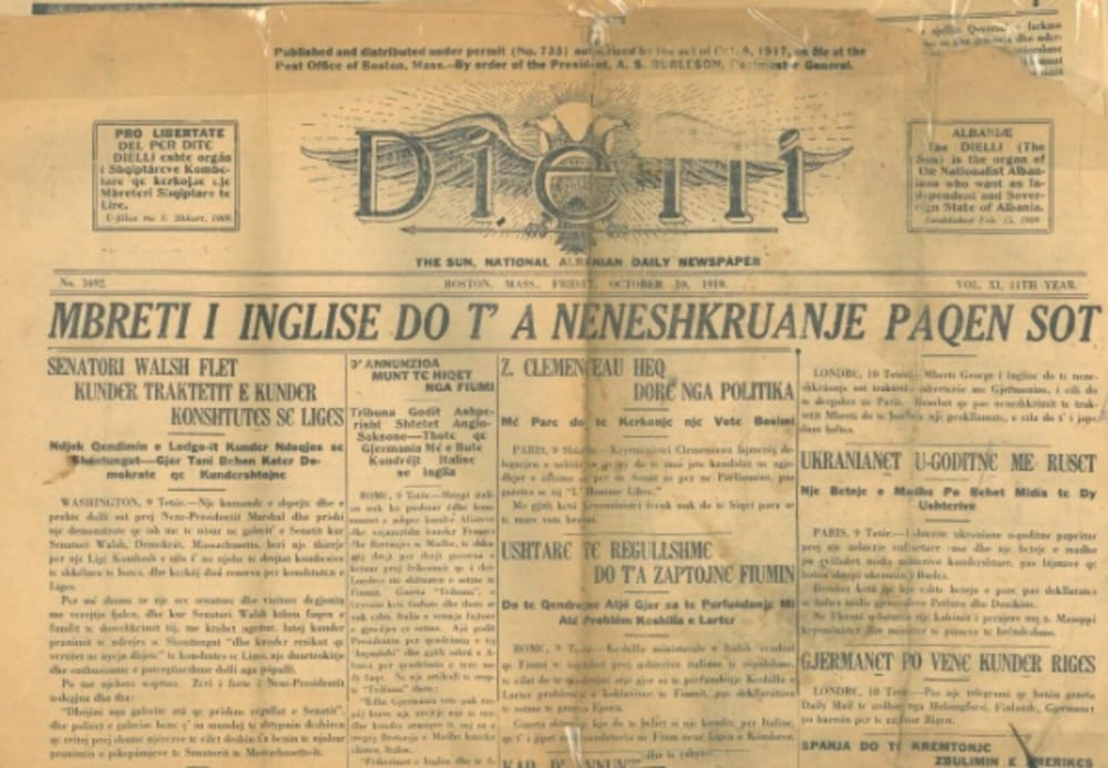 Faqja e parë e “Diellit”, 30 tetor 1919 — Vatra
