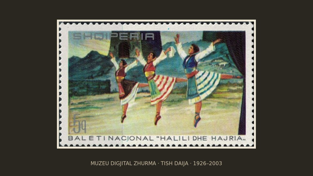 Baleti “Halili dhe Hajria” në një pullë postare shqiptare të vitit 1971 — vepra e Tish Daijës, baleti i parë tërësisht shqiptar