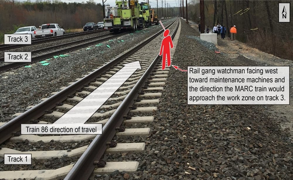 Accident scene of the April 24, 2018, accident involving an Amtrak rail employee