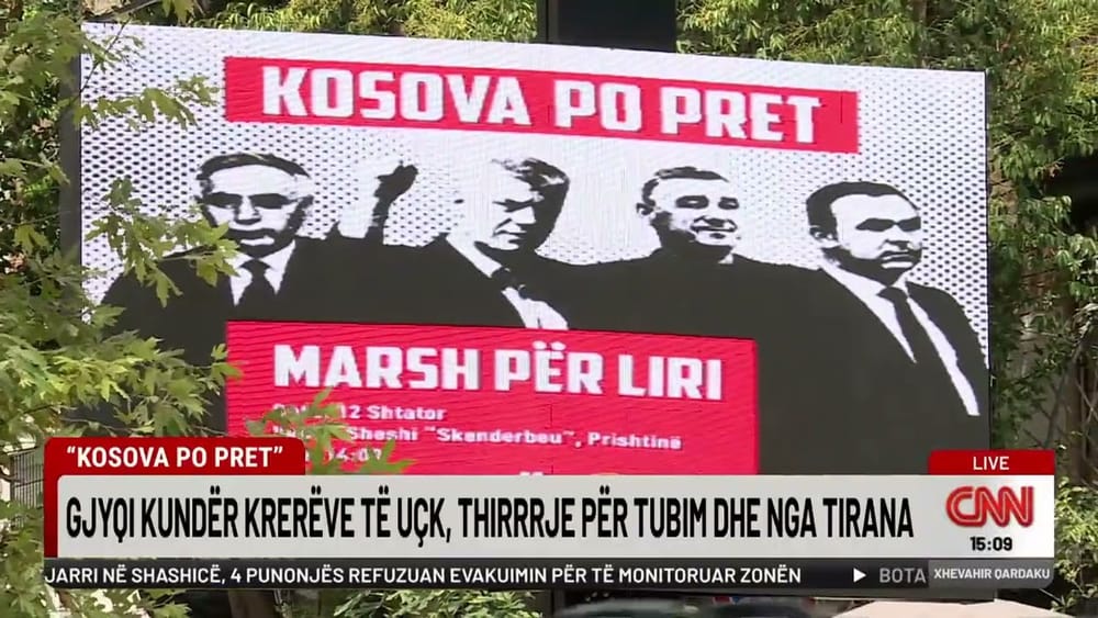Njoftimi për marshin e 12 shtatorit shfaqet në ekranet e Tiranës