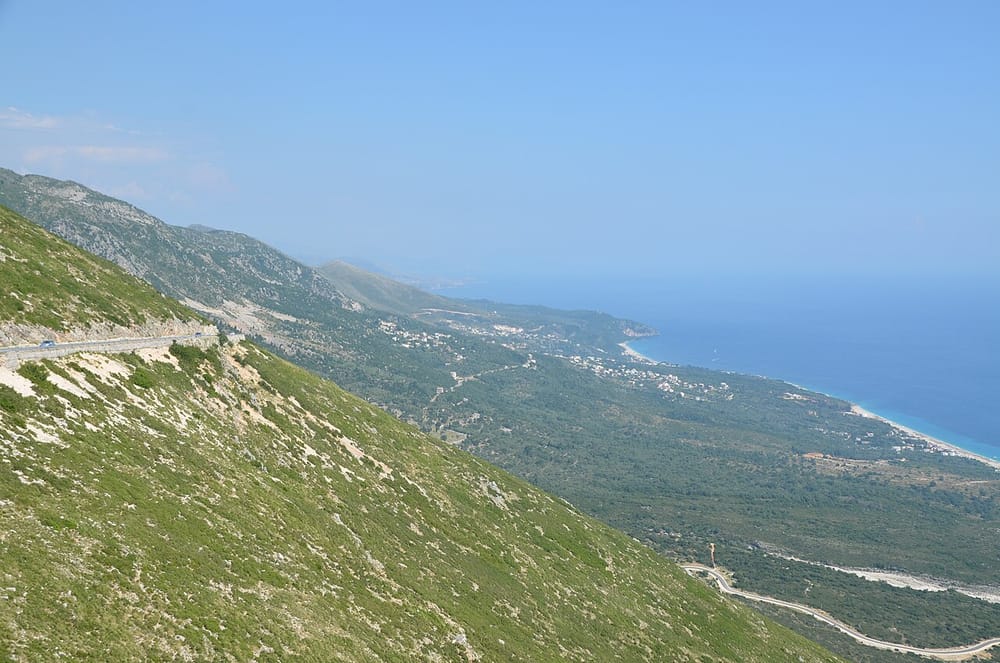 View of the coast in the Albanian Riviera in the Dhermi region, Vlore, on the Io