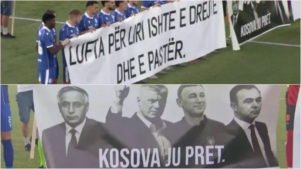 Drita dhe Drenica fillojnë ndeshjen me mesazhe mbështetjeje për ish-krerët e UÇK-së