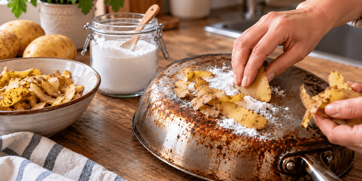 Lëvoret e patates dhe soda e bukës largojnë ndryshkun nga enët metalike