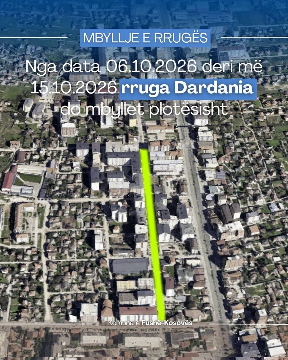 Komuna e Fushë Kosovës mbyll përkohësisht rrugën Dardania për punime infrastrukture