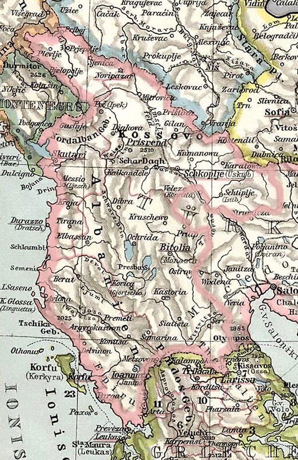 Vilajeti shqiptar — hartë historike