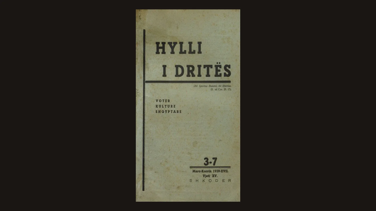 Ballina e revistës “Hylli i Dritës”, themeluar në Shkodër më 1913