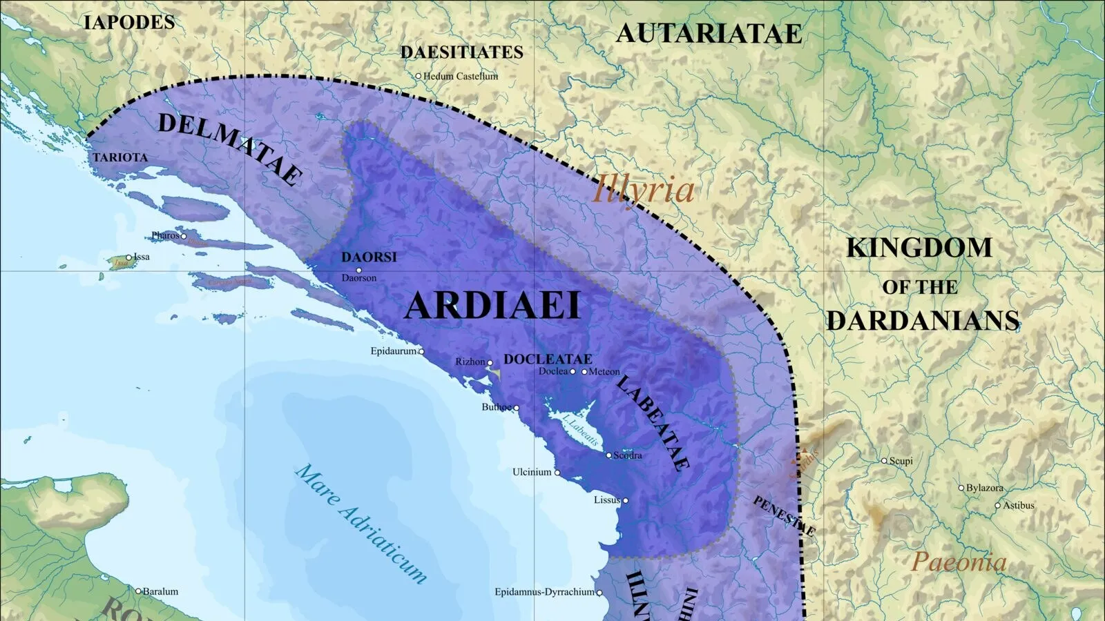 Mbretëria detare e Ardianëve në fund të shekullit III p.e.s. — territori që Skerdilaidi trashëgoi e mbrojti