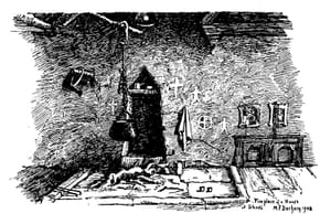 Vatra e një shtëpie të Shkrelit në malësinë e veriut, vizatuar nga Edith Durham më 1908