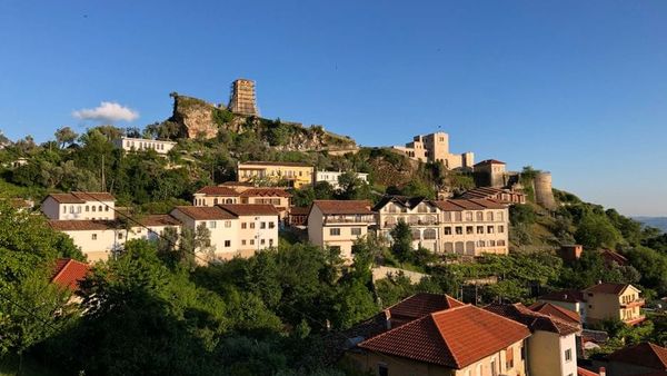 Stema historike e Familjes Kastrioti — shqiponja dykrenare dhe yjet mbi kreshtën