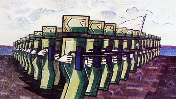 Ibrahim Kodra, «Lufta për paqe» (1977), vaj mbi kanavacë