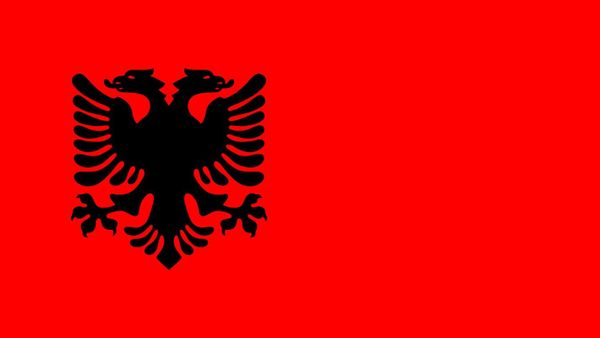 Flamuri i Republikës së Kosovës i përdorur nga 1991 deri 1999 — sfond i kuq me shqiponjën dykrenare të zezë