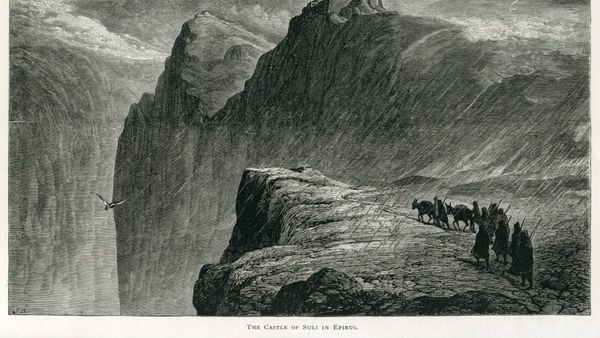 Kalaja e Kiafës në Suli, gravurë e vitit 1890 nga John Pentland Mahaffy