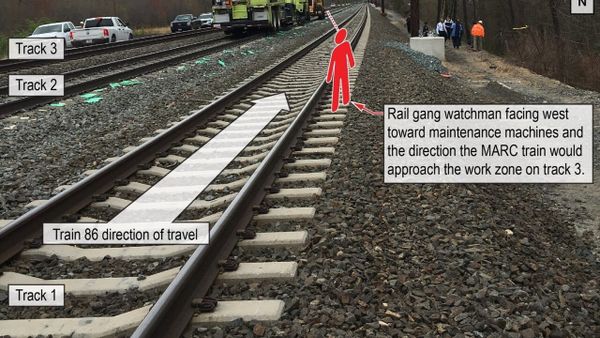 Accident scene of the April 24, 2018, accident involving an Amtrak rail employee
