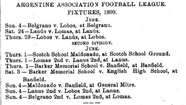 Argentine football championship 1899 fixture