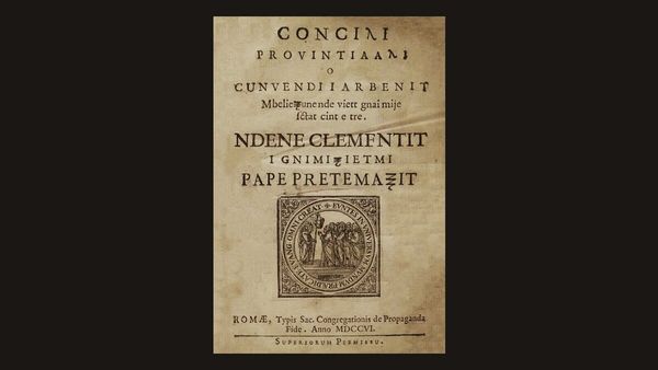 Faqja e titullit e «Concilium Provinciale sive Nationale Albanum» (Romë, Propaganda Fide, 1706)