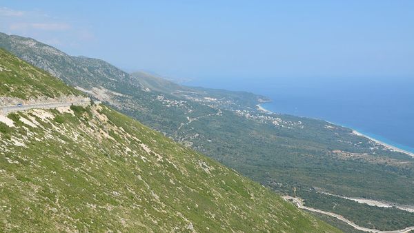 View of the coast in the Albanian Riviera in the Dhermi region, Vlore, on the Io