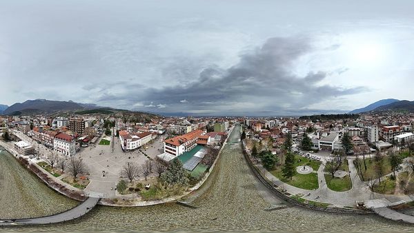Peja city center panorama from the air