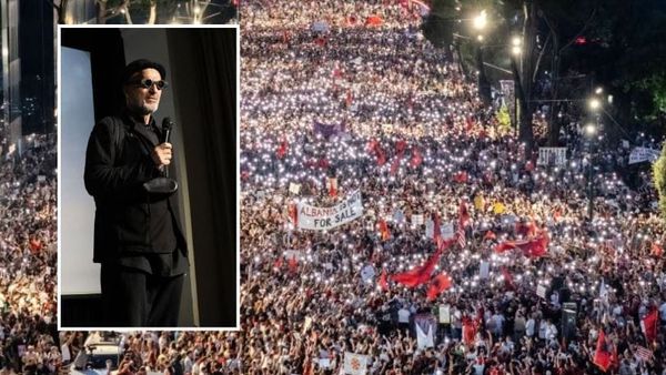 Robert Aliaj fton shqiptarët e Belgjikës në protestë pranë Parlamentit Evropian
