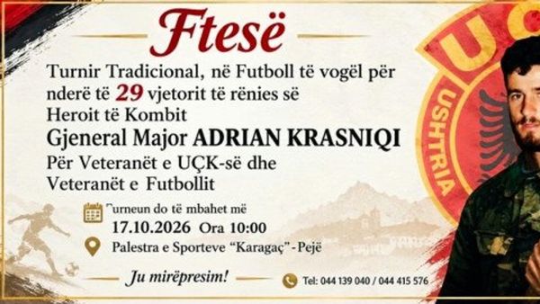 Peja organizon turne për nder të Heroit të Kombit Adrian Krasniqi