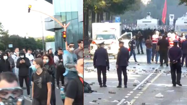 Protestuesit rikthehen në Rrugë të Durrësit, policia përdor gaz dhe ujë