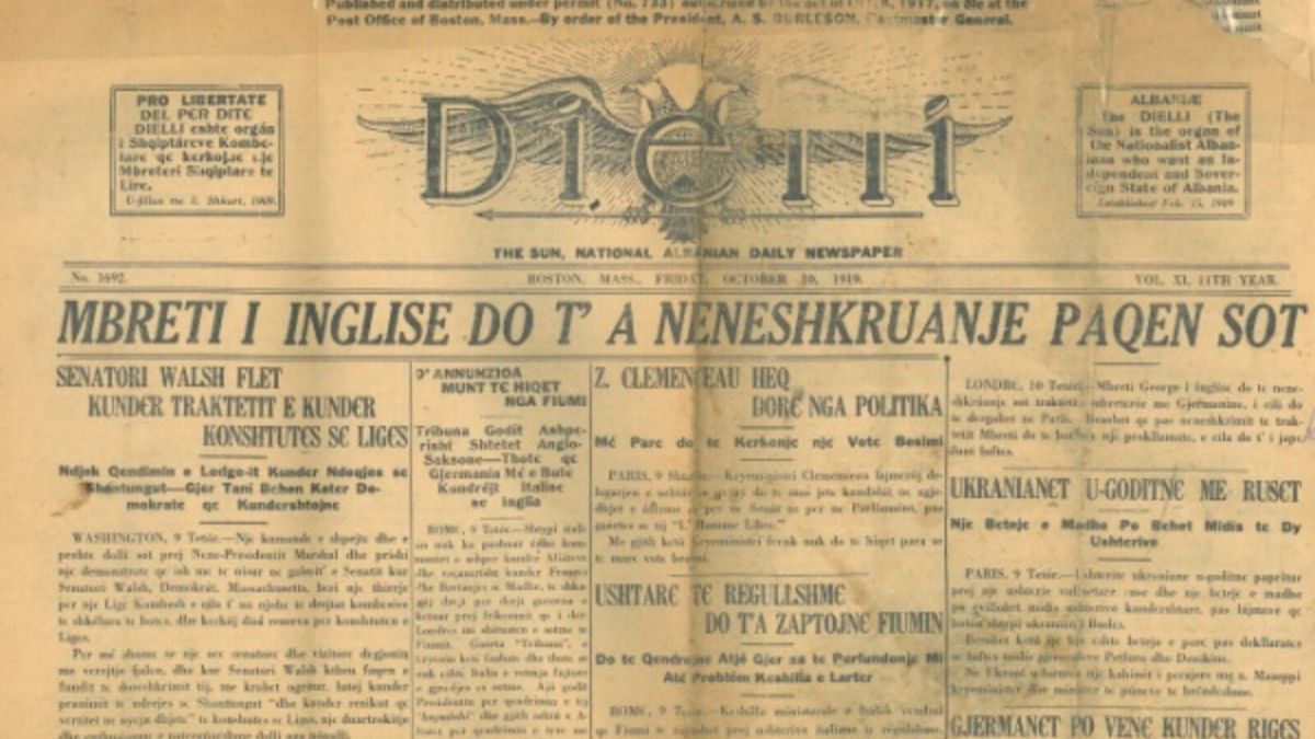 Faqja e parë e “Diellit”, 30 tetor 1919 — Vatra