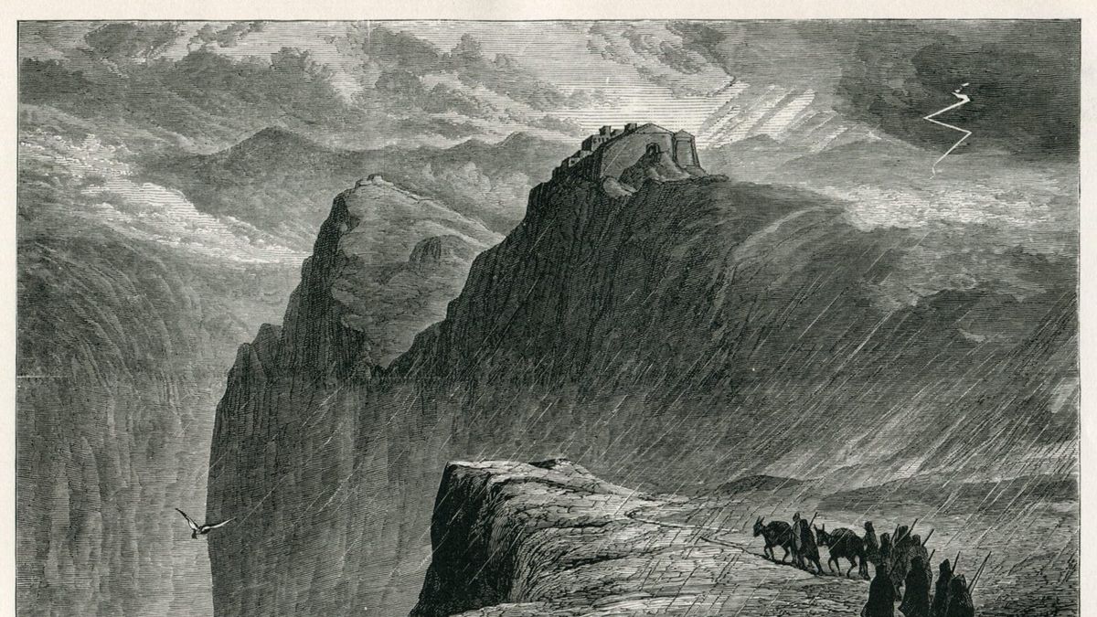 Kalaja e Kiafës në Suli, gravurë e vitit 1890 nga John Pentland Mahaffy